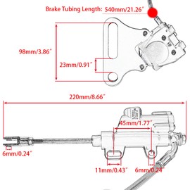PowerMotor Rear Brake Assembly Master Hydraulic Cylinder Caliper with Additional Brake Brake Pads Replacement for CRF KLX TTR SDG 50cc 70cc 107cc Coolster SSR 125cc 110cc Dirt Pit Bike