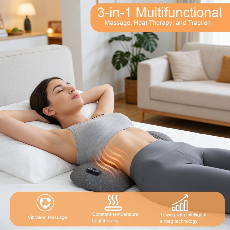 3-in-1 Lumbar Massager with Heating/Vibration/Adjustable Traction Memory foam lumbar pillow
