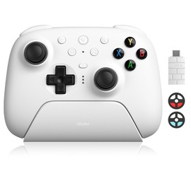 8BitDo Ultimate 2 Wireless Controller with TMR Joysticks for Windows & Android, Gaming Controller with Switchable Hall Effect/Tactile Triggers, RGB Fire Ring, 8Speed Wireless Tech, Charging Dock, White