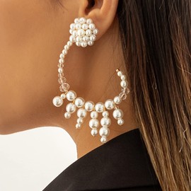 BERYUAN Beaded Ball Earrings Beads White Pearls Earrings Moon Earrings Drop Earrings for Women Dangle Earrings for Girls Teens Chic Fashion Jewelry