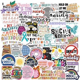 50PCS Social Anxiety Stickers, Vinyl Waterproof Disorder Awareness Sticker Set for Teens Adults, Cartoon Inspirational Mental Health Decals for Computers Skateboards Journals Bicycles Luggage