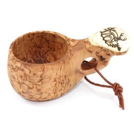Kuksa Wooden Nordic Drinking Cup Handmade in Finland from Birch Gnarl - with Reindeer Logo