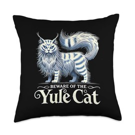 Beware of the Yule Cat Jolakotturinn Icelanic Folklore Throw Pillow