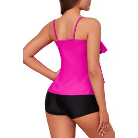 Adisputent Womens Tankini Swimsuits with Boy Shorts Tummy Control Plus Size Modest Flounce Vintage Tank Top Two Piece Bathing Suits Hot L