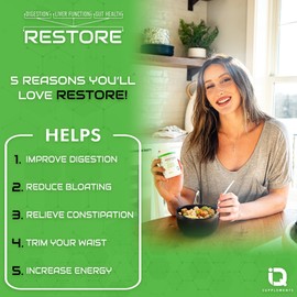 Restore 2 In 1 Colon Cleanse & Detox w/ Psyllium - Supports Digestion, Debloating & Constipation Relief for Women & Men, Gut Detox Cleanse w/ Magnesium | Electrolyte Infused Colon Cleanser & Detox