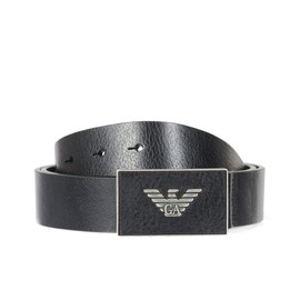 Emporio Armani Mens Leather Logo Belt Black Large