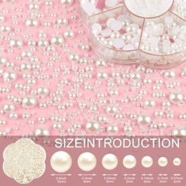 NACHLYNN 6480 Pcs Flat Back Pearl 7 Sizes Half Pearl Bead Beige Flatback Pearl Beads Half Round Pearls for Crafts Embellishment Shoes Clothes Bags DIY Making