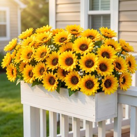 20 Bundles Artificial Sunflowers Fake Flowers for Outdoor Decor, Faux Sunflowers Bouquet for Table Centerpieces Vase Arrangements, Plastic Sun Flowers for Home Garden Yard Decoration