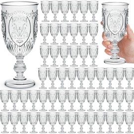 Wiwiqing 60 Pack Plastic Goblets 10oz Upgrade Vintage Water Goblet Plastic Wine Glasses Colored Retro Embossed Glassware for Party Wine Bar Juice Baby Shower Wedding Reception Grand (Clear)