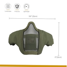 OneTigris 6" Tactical Foldable Half Face Mask Protective Mesh Mask for Airsoft Paintball CS with Adjustable and Elastic Belt Strap(OD Green), One Size