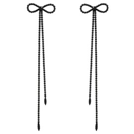 Nanafast Bow Rhinestone Earrings Long Dangle Drop Chandelier Tassel Bow Earrings for Women Wedding Bridal Earrings Party Prom Earrings Gifts for Birthday Mother’s Day Christmas-Black 8.89"