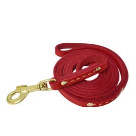Leather Dog Leash 6 ft x 1/2 inch Heavy Duty Genuine Leather Dog Training Leash Soft and Strong Leather Leash for Small and Medium Dogs Red