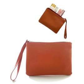 Travel Makeup Bag Small Cosmetic Bag for Purse Organizer Pouches Stadium Approved 4.5 x 6.5 Clutch Stadium Purse Mini Coin Zipper Pouch Brown Western Leather Wristlet Wallets for Women Handbags