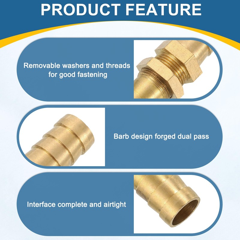 sourcing map 2Pcs 1/2" Hose Barb Fitting, Brass Hex Head