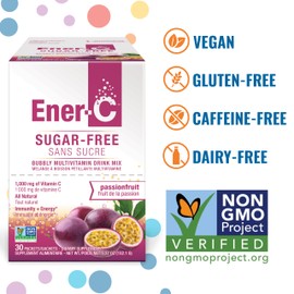 Ener-C Sugar Free Energy Passion Fruit Multivitamin Drink Mix Vitamin C 1000mg & Electrolytes - Natural Immunity Support with Real Fruit Juice Powders - Non-GMO Vegan & Gluten Free - 30 Count