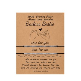 Bestie Morse Code Bracelets for Best Friend, Pinky Promise Silver Beads Morse Code Bracelets for Women Funny Christmas Inspirational Birthday Friendship Bracelets Gifts Jewelry