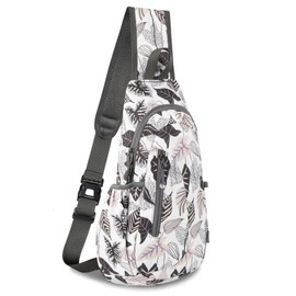 TITECOUGO Small Gym Sling Chest Bag Side Crossbody Backpack Waterproof Lightweight Small Rucksack Bag with Adjustable Strap for Work Outdoor Sports Hiking Cycling for Women Men (Mix- Tropical Leaves)