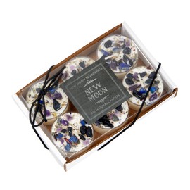 New Moon Candle by New Moon Beginnings - New Beginnings & Manifestation Candle - Dried Flower, Herb, & Crystal Candles - Aromatherapy Candles - Soy Candle - Set of 6 Tealights