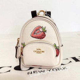 Coach NWT Coach Mini Court Backpack Bag Charm With Strawberry Print CAO93