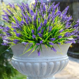 Rowfad Artificial Outdoor Flowers Lavender Fake Outdoor Plants Monkey Grass with Purple Flowers for Pot Decor for Window Garden Patio Hanging Planter Pathway Front Porch (22, Purple)