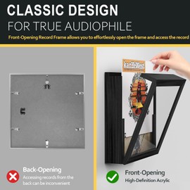 Emfogo Vinyl Record Frame for the wall, Wall-Mounted Vinyl Record Frame - Holds Up to 20 Albums, Album Frames for 12x12 Inch LP Album Cover (1 Pack/Black)