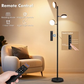 LED Tree Floor Lamp for Living Room, Stepless Dimmable Floor Lamp with Remote Control & Touch Control, 4 Color Temperatures, Standing Lamp with 3 Rotatable Lights, Black Floor Lamps for Bedrooms