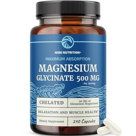 Nobi Nutrition Glicinato de magnesio 500 mg | Quelado para una alta absorción | Relajación muscular, huesos, corazón, nervios, sueño y apoyo para muje