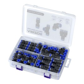 AIRZOE 80 PCS 1/4 Inch OD Push to Connect Fittings,20 Straight Tubes+20 Splitters+20 Elbows+20 Tee,Air Quick Connect Fittings Suit