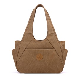 Lightweight Womens Hobo Purses and Handbags 3 Compartment Heavy Duty Canvas Shoulder Bag Everyday Tote Purse (Brown)