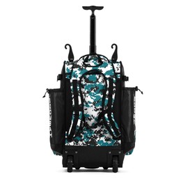Boombah Rolling Superpack Hybrid Digital Camo Bat Pack Black/Teal - Wheeled & Backpack Version