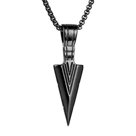 Pingyongchang Man Woman Stainless Steel Pendant Necklace Cool Spearpoint Arrow Pendant Chain Necklace Set Black and Silver and Gold, Punk Cool Metal Band Summer-Black