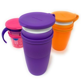 Koaii Baby - Tapas de silicona personalizadas compatibles con todas las tazas Munchkin Miracle 360 Ajuste perfecto para evitar fugas y mantener limpia tu amada taza para beber. (rosa+morado+naranja)