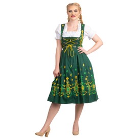 Women’s Oktoberfest Dirndl Dress – 3-Piece Long Green Traditional German Bavarian Outfit 12 Medium