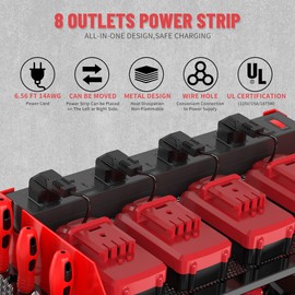 MAVIKS Heavy Duty Drill Holder & Power Tool Organizer Wall Mount, Metal Cordless Tool Organizer for Cordless Drill, Accessory Holder Rack (3L4D WITH CHARGING STATION (RED), With Charging Station)