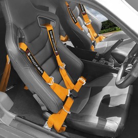 IKON MOTORSPORTS Universal Seat Strip, 2" Width Nylon Strip, 4 Points Camlock Buckle Harness, for Racing Sport Car, UTV, ATV, Go-kart Car, Orange (Pack of 1)