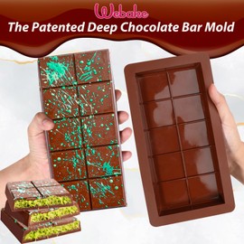 Webake The Original Deep Chocolate Bar Molds 2 Pack, 1 Inch Deep Large and Thick Silicone Chocolate Bar Molds for Stuffed Bar, Big Chocolate Candy Bar Mold for Filling Knafeh Pistachio Chocolate Bar