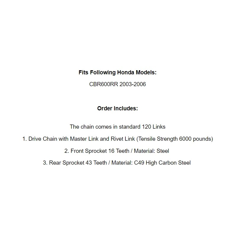Honda Drive Chain & Sprockets Kit for Honda CBR600RR 2003