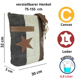 Sunsa Women's Shoulder Bag Vintage Canvas & Leather Crossbody Shoulder Bag with Star, Beige Brown Black