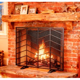 Fire Beauty Single Panel Handcrafted Wrought Iron Mesh Chevron Fireplace Screen, Fire Spark Guard for Living Room, Bedroom Decor(Sanded Black)
