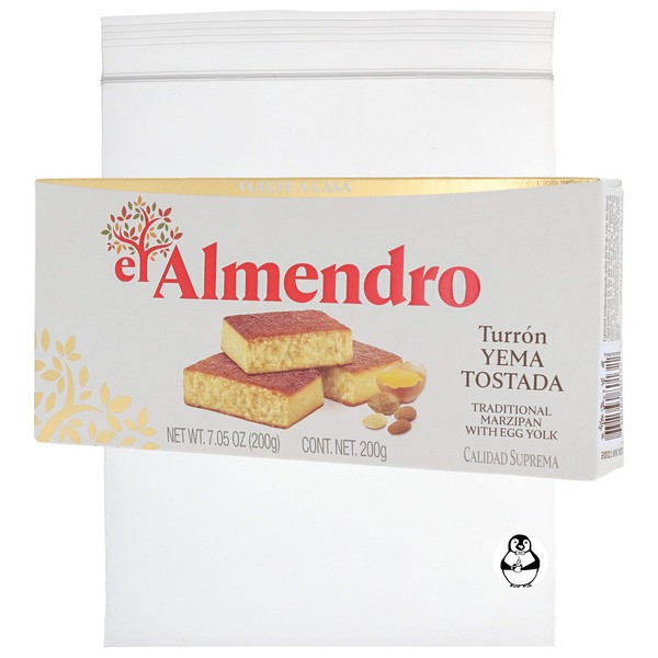 El Almendro Yema Tostada Turron – Mazapán tradicional con yema de huevo – Calidad Suprema – Con bolsa de almacenamiento rápido de pingüino Premium
