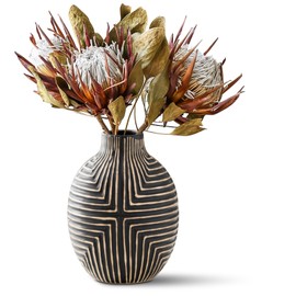 Ceramic Black Vase, Decorative Black Flower Vase for Fresh Dried Flowers, Handmade 6.3" Large Ceramic Vase Modern Boho Decor for Bathroom, Mantel, Shelf, Living Room (Black Small)