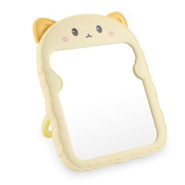 TBWHL Cute Table Desk Mirror Cartoon Cat Mirror for Desk, Desktop Mirror with Stand for Women, Hanging Vanity Travel Makeup Mirror for Dorm, Bedroom, Classroom, Office Cubicle (Yellow Cat)