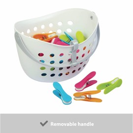Laguelle Basket with 40 Non-Slip Clips – Made in France – White Basket – Assorted Clips (Green, Blue, Orange, Pink)