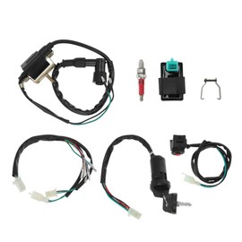 X AUTOHAUX Motorcycle Ignition Wire Harness Set with Engine Stop Key Switch Ignition Coil CDI Box Spark Plug Rebuild Kit for Kick Start Dirt Pit Bike ATV 50CC 70CC 90CC 110CC 125CC 160CC