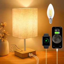 Jayencer Bedside Lamp Touch Dimmable, Table Lamp with USB A+C Charging Ports, 3 Brightness Levels, Linen Fabric Lampshade, Table Lamp for Bedroom, Living Room, Offices (USB-1)
