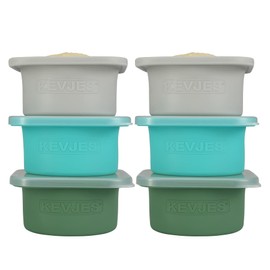 KEVJES Stackable Silicone Pizza Dough Tray with Lids-500ml portion-6pack (2 Green+2 Blue+2 Grey)