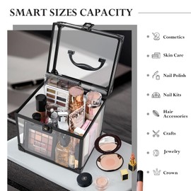 FRENESSA Acrylic Makeup Box Cosmetics Display Box Transparent Vanity Box Clear Beauty Case Bathroom Organiser Box, 7 LP inch Vinyl Record, CD Storage Box Display Case, Black