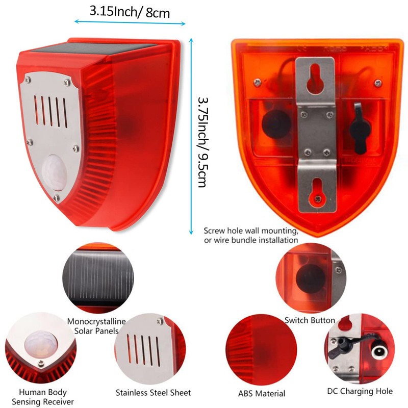DINOWIN Solar Alarm Light, Waterproof PIR Motion Sensor Alarm 129