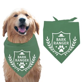 arricraft 1 Pc Pet Dog Bandana, Green Adjustable Triangle Pet's Bandana with Bark Ranger Words Shield Pattern Washable Cotton Scarf Bibs Kerchief for Dog Puppy Cat Kitten Pet 30.70x14.96inch(78x38cm)