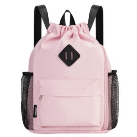 WANDF Drawstring Backpack Sports Gym Bag with Shoes Compartment, Water-Resistant String Backpack Cinch for Women Men (Pink,Medium)